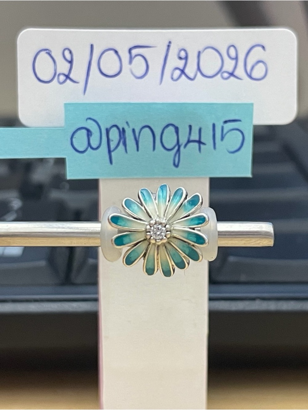 Pandora Blue Green Daisy Flower Charm - Picture 5 of 16